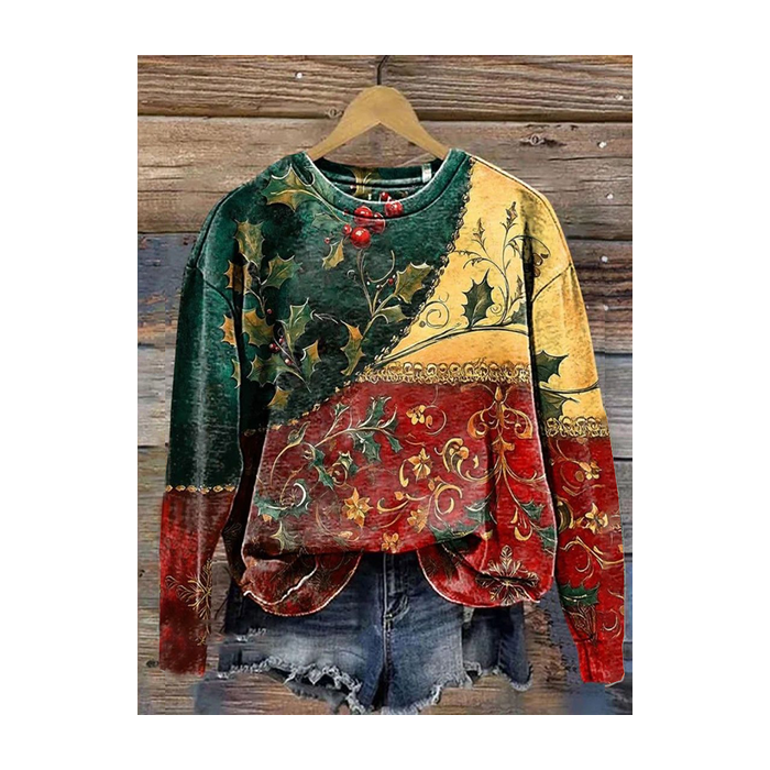 Women Floral Crew Neck Printing Casual Spring/Fall Long Sleeve Sweatshirt