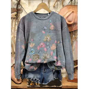 Women Floral Crew Neck Printing Casual Spring/Fall Long Sleeve Sweatshirt