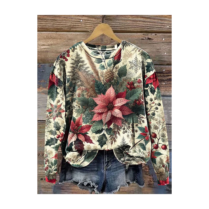 Women Floral Crew Neck Printing Casual Spring/Fall Long Sleeve Sweatshirt