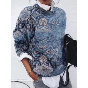 Women Floral Printing Spring/Fall Casual Long Sleeve Crew Neck Sweater