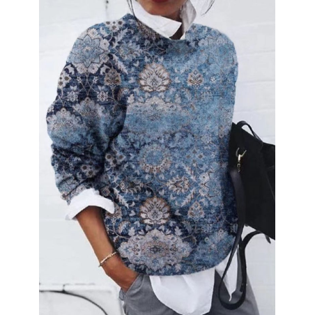 Women Floral Printing Spring/Fall Casual Long Sleeve Crew Neck Sweater