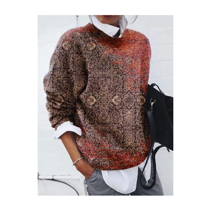 Women Abstract Printing Spring/Fall Casual Long Sleeve Crew Neck Sweater