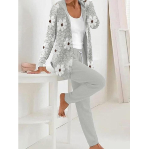 Women Floral Printing Two-Piece Set Daily Long Sleeve Casual Spring/Fall Coat With Pants Matching Set