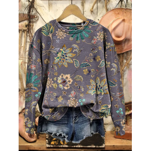 Women Floral Crew Neck Printing Casual Spring/Fall Long Sleeve Sweatshirt