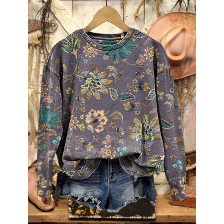 Women Floral Crew Neck Printing Casual Spring/Fall Long Sleeve Sweatshirt