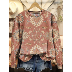 Women Floral Crew Neck Printing Casual Spring/Fall Long Sleeve Sweatshirt
