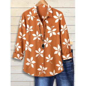 Women Floral Long Sleeve Shirt Spring/Fall Buckle Shirt Collar Regular Sleeve Daily Casual Top