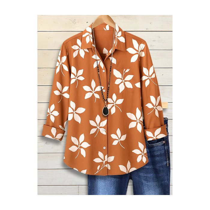 Women Floral Long Sleeve Shirt Spring/Fall Buckle Shirt Collar Regular Sleeve Daily Casual Top