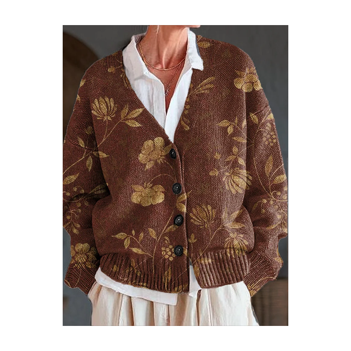 Women Floral Printing Long Sleeve V Neck Casual Spring/Fall Cardigan Outerwear