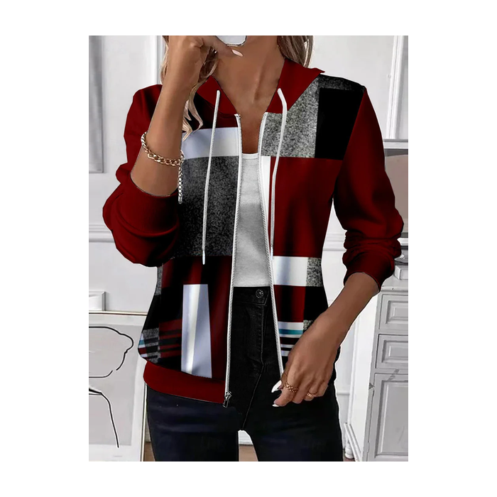 Women Spring/Fall Outerwear Casual Printing Abstract Long Sleeve Hoodie Jacket