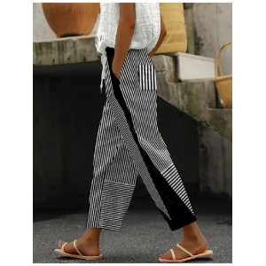 Women Striped Long Pants Casual Spring/Fall Trousers