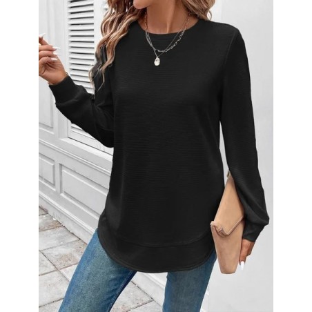 Women Plain Crew Neck Jacquard Vintage Spring/Fall Long Sleeve Sweatshirt