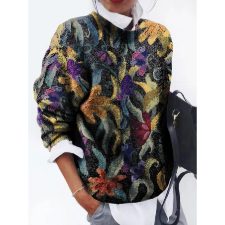 Women Floral Printing Spring/Fall Casual Long Sleeve Crew Neck Sweater