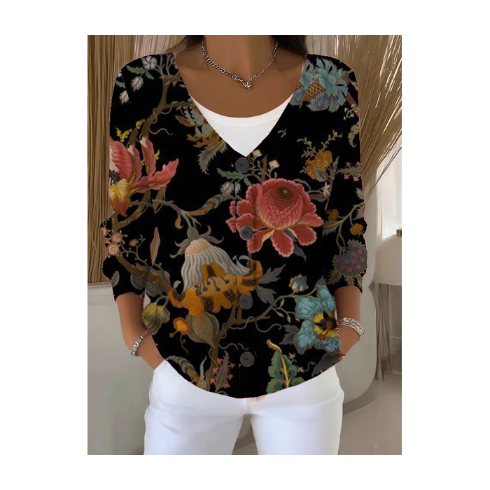 Women Floral Long Sleeve V Neck Casual Spring/Fall Cardigan Outerwear