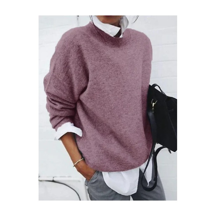 Women Plain Printing Spring/Fall Casual Long Sleeve Crew Neck Sweater