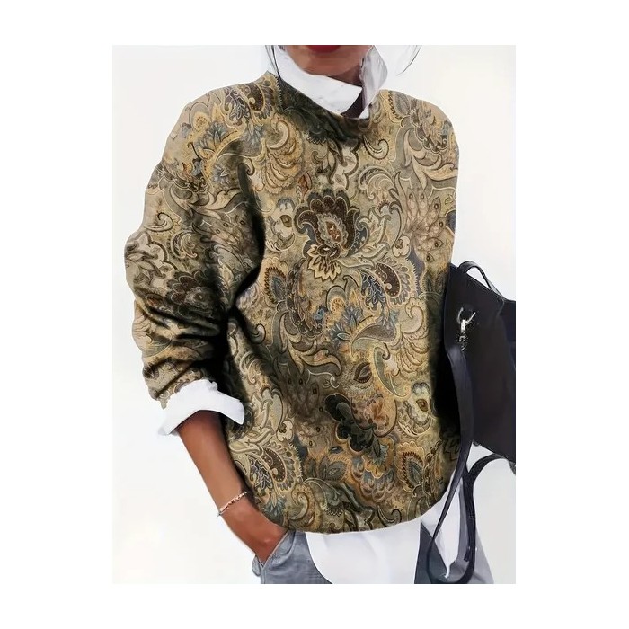 Women Floral Printing Spring/Fall Casual Long Sleeve Crew Neck Sweater