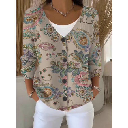 Women Floral Long Sleeve V Neck Casual Spring/Fall Cardigan Outerwear