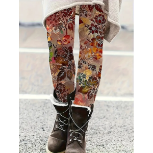 Women Floral Casual All Season Printing Long Leggings