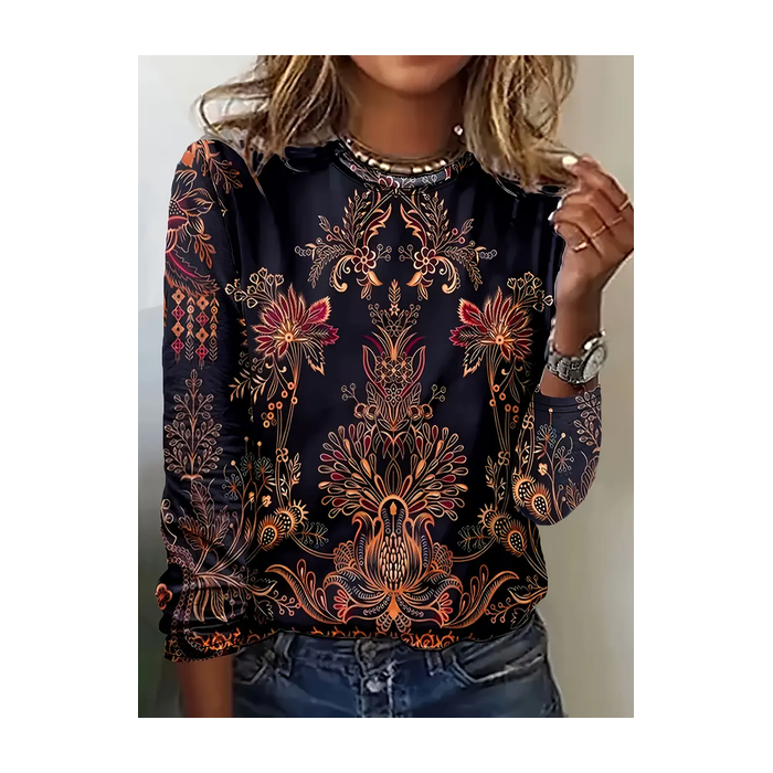 Women Floral Long Sleeve Tee T-shirt Crew Neck Printing Casual Spring/Fall Graphic Tee Top