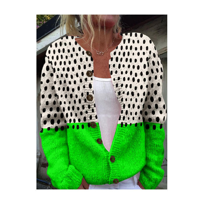 Women Polka Dots Long Sleeve Crew Neck Vintage Spring/Fall Cardigan Outerwear