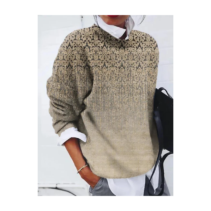 Women Ethnic Printing Spring/Fall Casual Long Sleeve Crew Neck Sweater