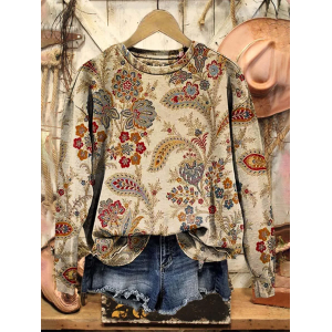 Women Floral Crew Neck Printing Casual Spring/Fall Long Sleeve Sweatshirt