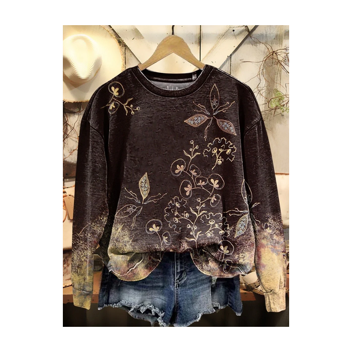 Women Floral Crew Neck Printing Casual Spring/Fall Long Sleeve Sweatshirt