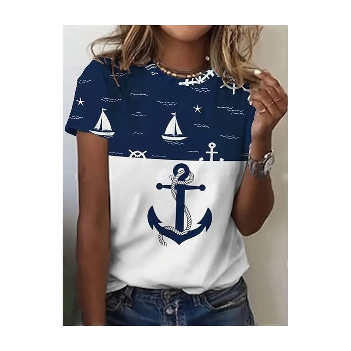 Women's Anchor Short Sleeve Tee T-shirt Crew Neck Printing Casual Summer Graphic Tee Top