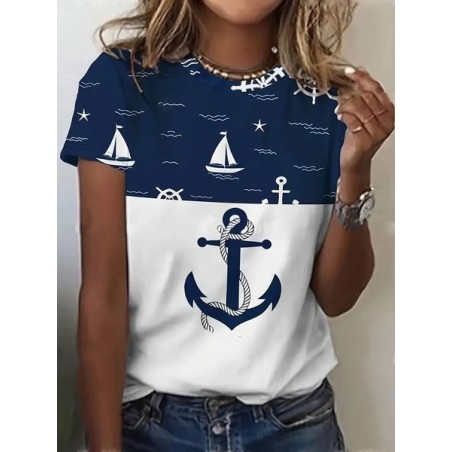 Women's Anchor Short Sleeve Tee T-shirt Crew Neck Printing Casual Summer Graphic Tee Top