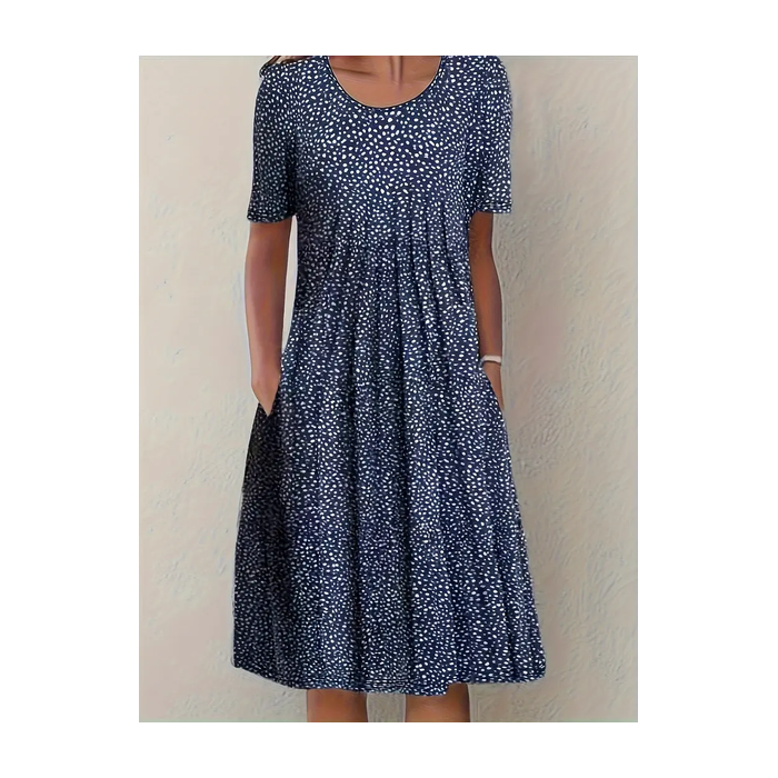 Women's Floral Short Sleeve Summer Printing Dress Crew Neck Daily Casual Midi Fit & Flare Dress H-Line Dress