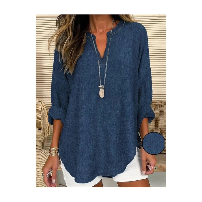 Women Faux Denim Print Graphic Long Sleeve Blouse Spring/Fall Printing V Neck Daily Casual Top