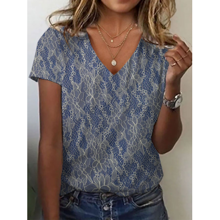 Women Floral Short Sleeve Tee T-shirt V Neck Printing Casual Summer Graphic Tee Top