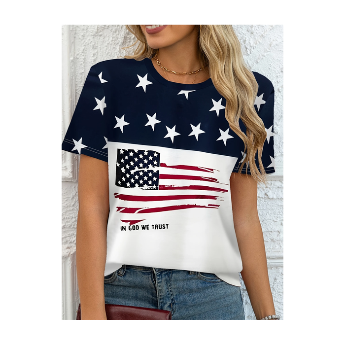 Women Star Short Sleeve Tee T-shirt Crew Neck Printing Casual Summer Graphic Tee Top