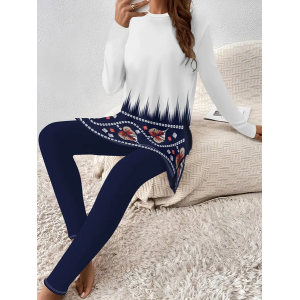 Women Floral Printing Two-Piece Set Daily Long Sleeve Casual Spring/Fall Top With Pants Matching Set