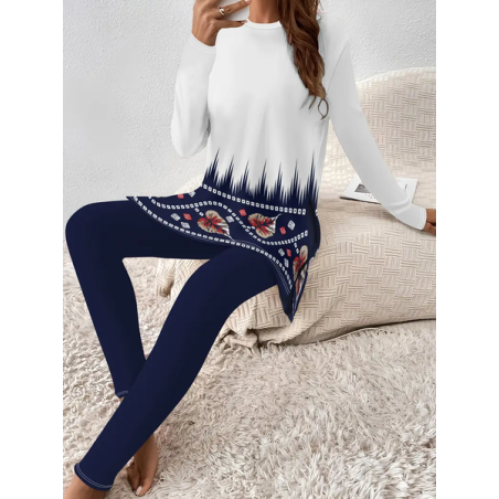 Women Floral Printing Two-Piece Set Daily Long Sleeve Casual Spring/Fall Top With Pants Matching Set