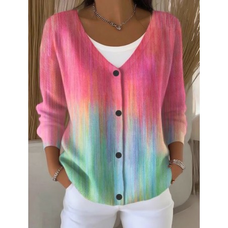 Women Abstract Casual Spring/Fall Printing Cardigan