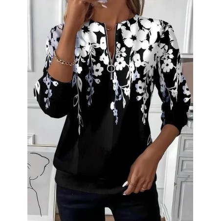 Women Floral Crew Neck Printing Casual Spring/Fall Long Sleeve Sweatshirt