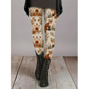 Women Floral Casual All Season Printing Long Leggings