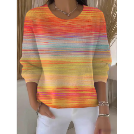 Women Abstract Printing Spring/Fall Casual Long Sleeve Crew Neck Sweater