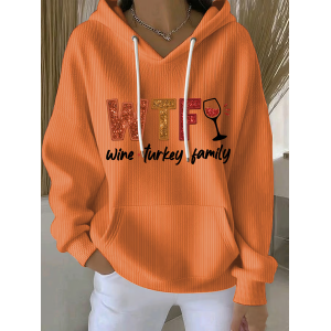 Women Text Letters Spring/Fall Printing Long Sleeve Casual Daily Hoodie