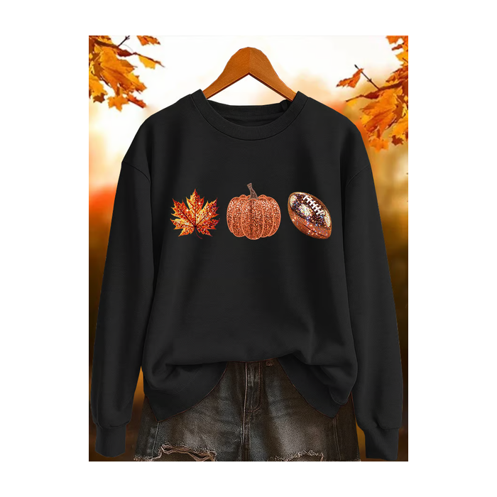 Women Maple Leaf Crew Neck Printing Casual Spring/Fall Long Sleeve Sweatshirt