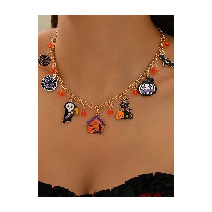 New Halloween Accessories Niche Cat Ghost Pumpkin High-end Jewelry Clavicle Chain Female Pendant Light Luxury Necklace