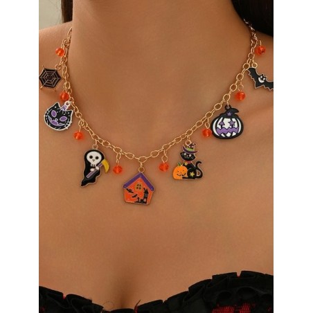 New Halloween Accessories Niche Cat Ghost Pumpkin High-end Jewelry Clavicle Chain Female Pendant Light Luxury Necklace