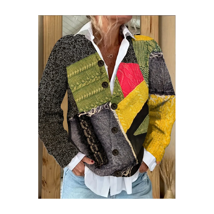 Women Abstract Printing Long Sleeve Crew Neck Vintage Spring/Fall Cardigan Outerwear