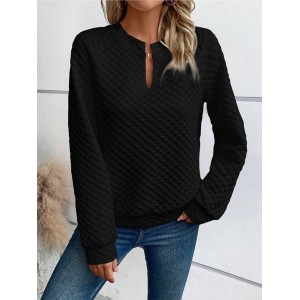Women Geometric V Neck Split Joint Vintage Spring/Fall Long Sleeve Sweatshirt