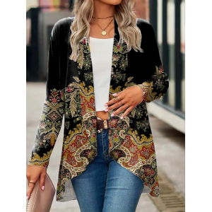 Women Floral Spring/Fall Cover-up Casual Printing Lightweight Cardigan