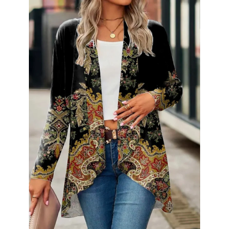 Women Floral Spring/Fall Cover-up Casual Printing Lightweight Cardigan