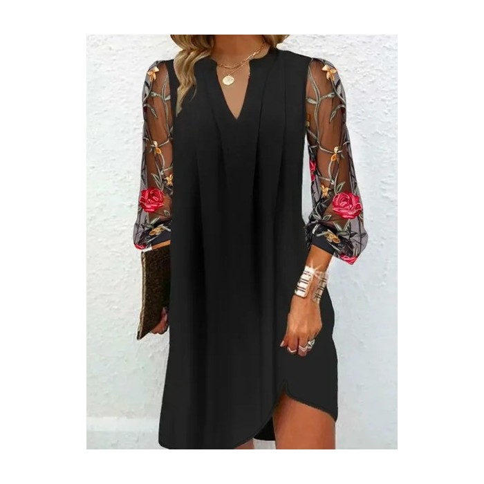 Women Floral Long Sleeve Spring/Fall Dress V Neck Holiday Sexy Midi Prom Dress H-Line Dress