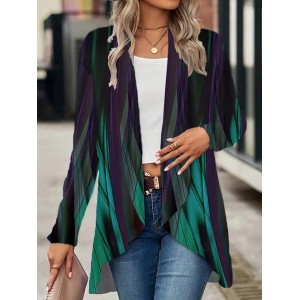 Women Abstract Spring/Fall Cover-up Casual Printing Lightweight Cardigan