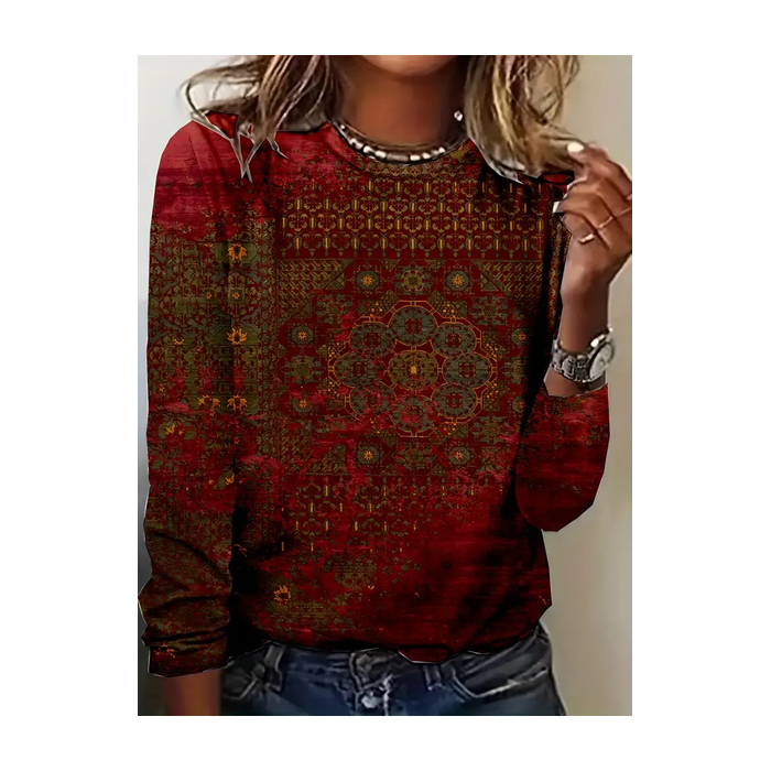 Women Abstract Long Sleeve Tee T-shirt Crew Neck Printing Casual Spring/Fall Graphic Tee Top